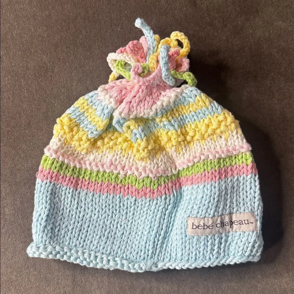 Bebe Chapeau Unisex Pastel Beanie Hat Curly Top 100% Cotton 2-8 years NEW